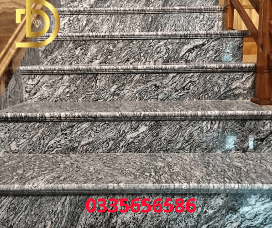 Cầu thang đá granite Trắng Vân Gỗ